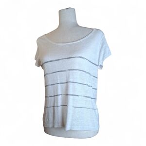 EILEEN FISHER Women's Black White Striped 100% Organic Linen Jersey Tee S